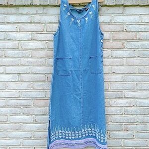 Vintage 90s y2k Denim jumper dress granny core large